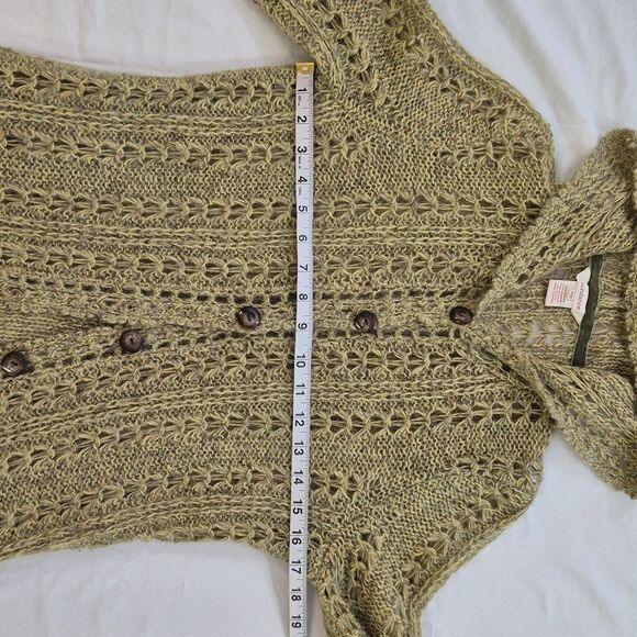 SUNDANCE Olive Loose Knit Mohair Cardigan Hoodie Long Length Petite Medium - Picture 7 of 11